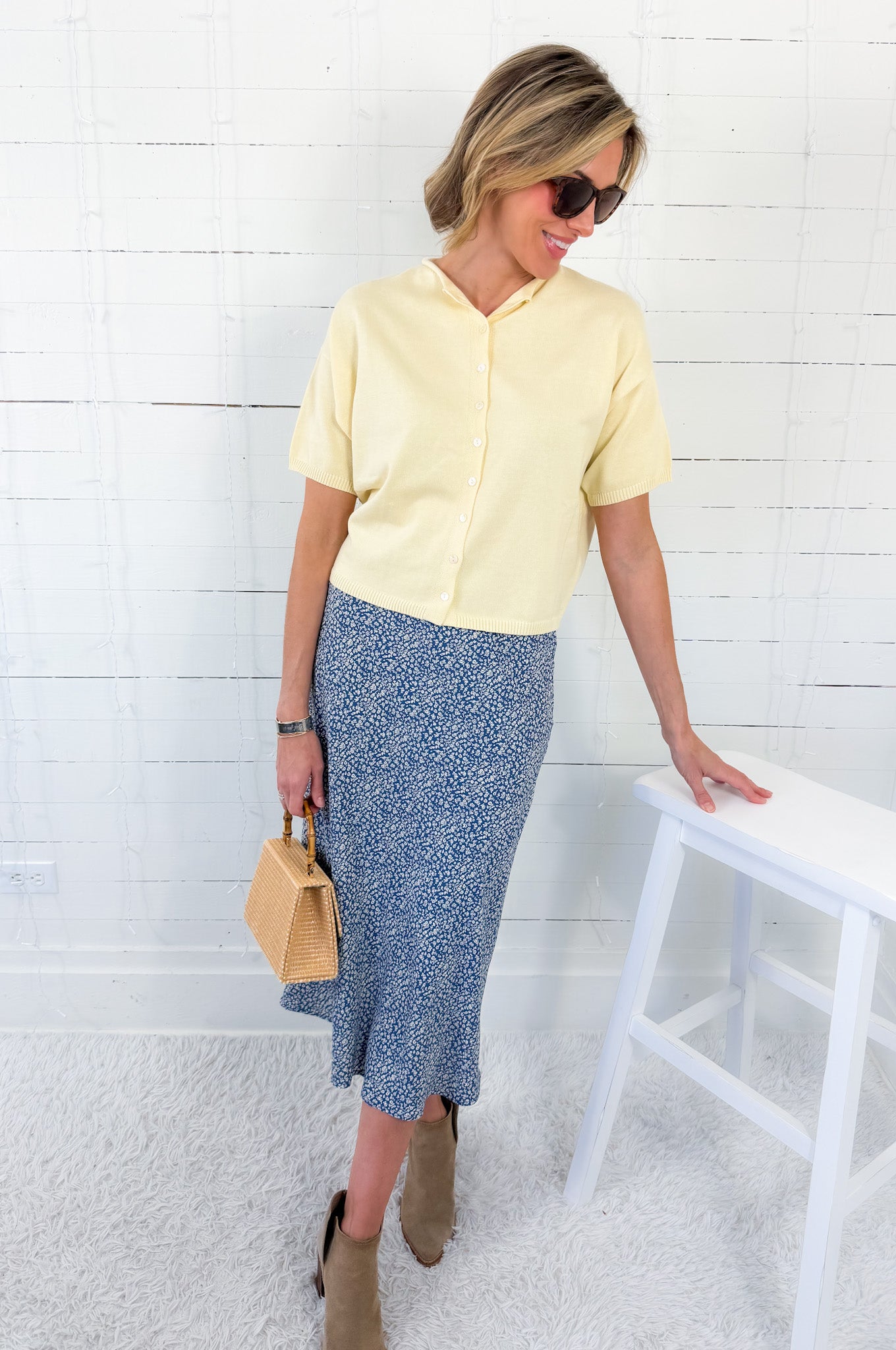 Dudley Butter Yellow Flat Knit SS Cardigan Things Between