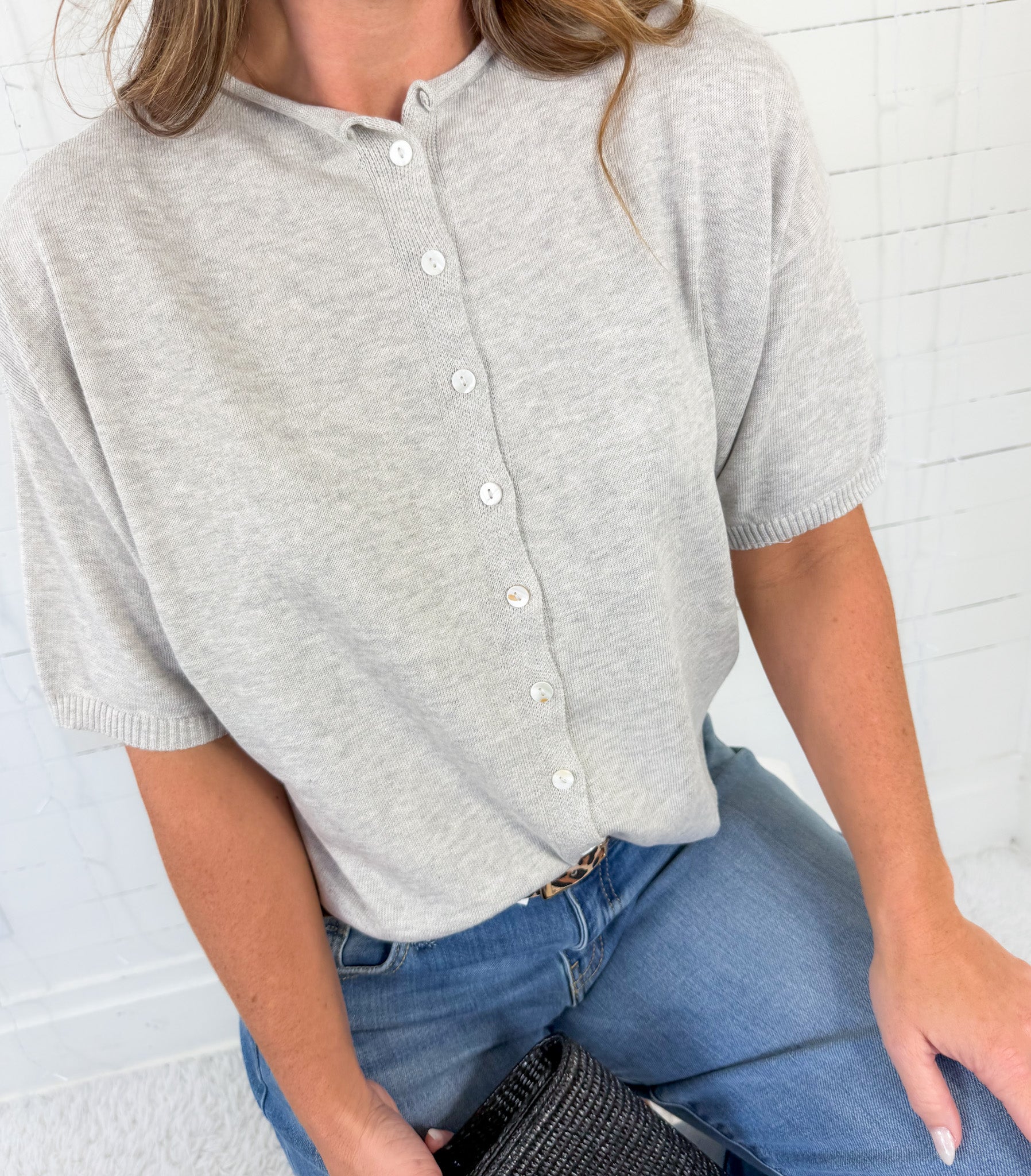 Dudley Heather Grey Flat Knit SS Cardigan Things Between