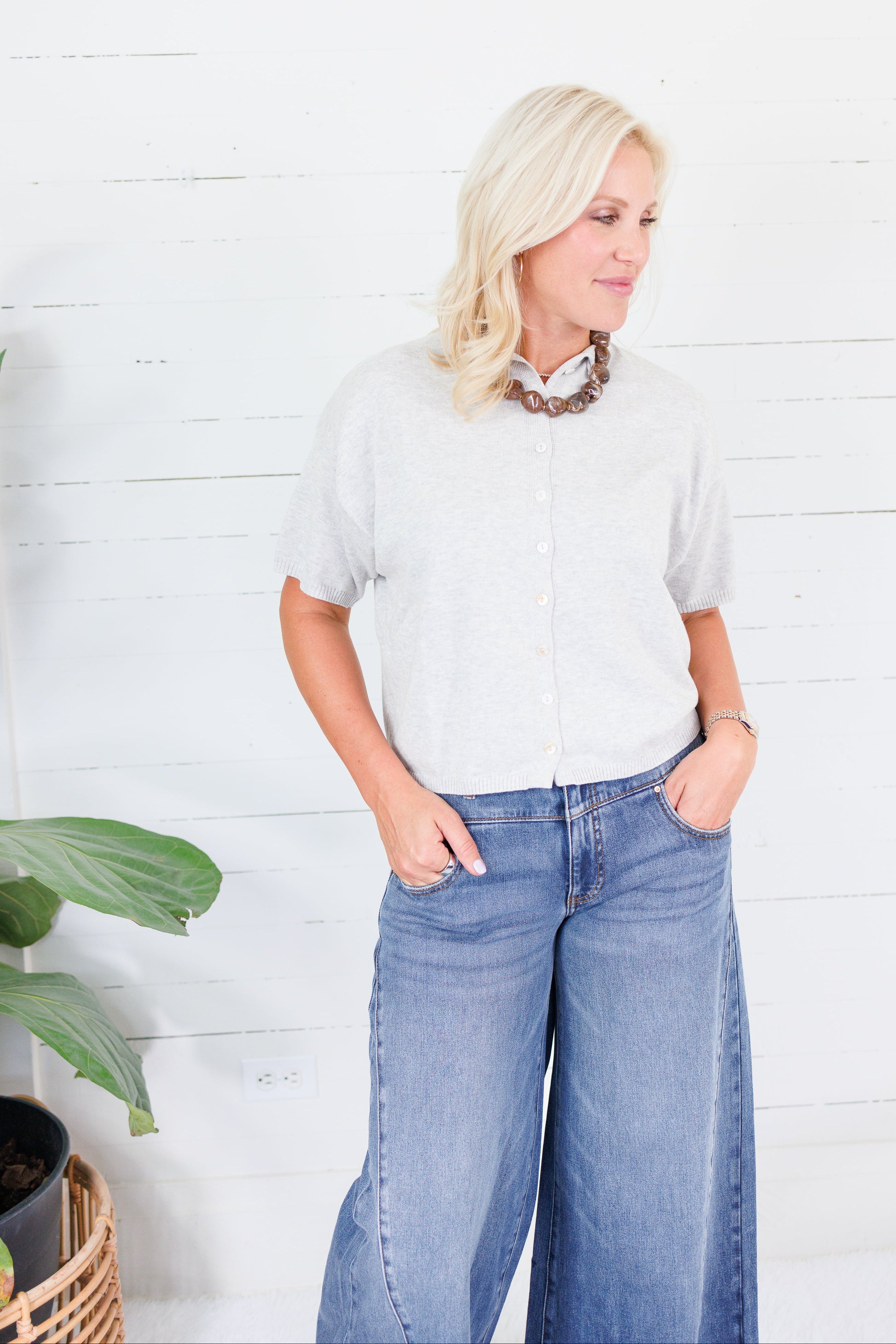 Dudley Heather Grey Flat Knit SS Cardigan Things Between