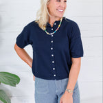 Dudley Midnight Blue Flat Knit SS Cardigan Things Between
