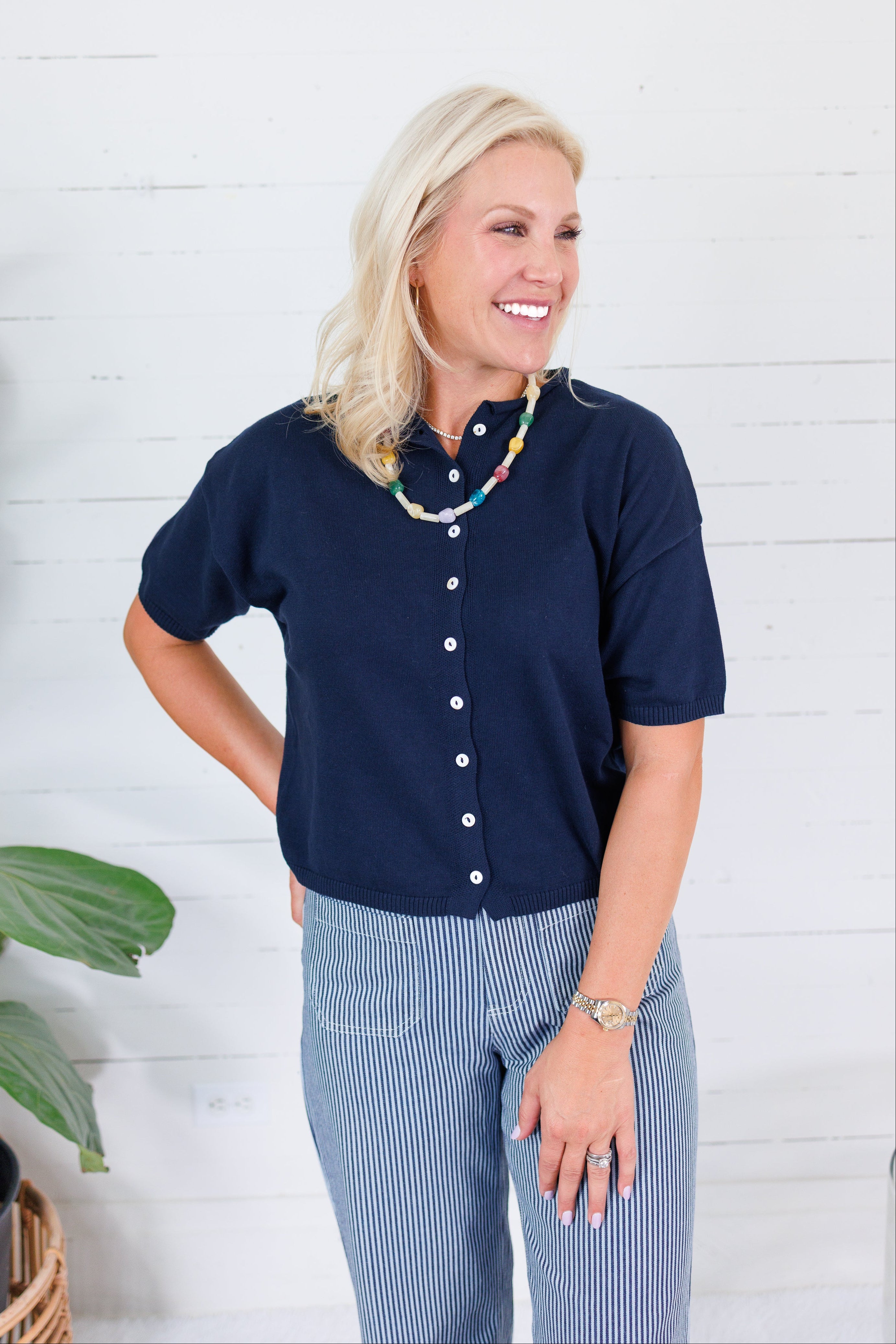 Dudley Midnight Blue Flat Knit SS Cardigan Things Between