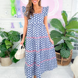 Dunmore Navy Hello Hexagon Maxi Dress Printfresh