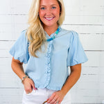 Dunne Baby Blue Ruffle Bubble Sleeve Top Naked Zebra