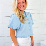 Dunne Baby Blue Ruffle Bubble Sleeve Top Naked Zebra