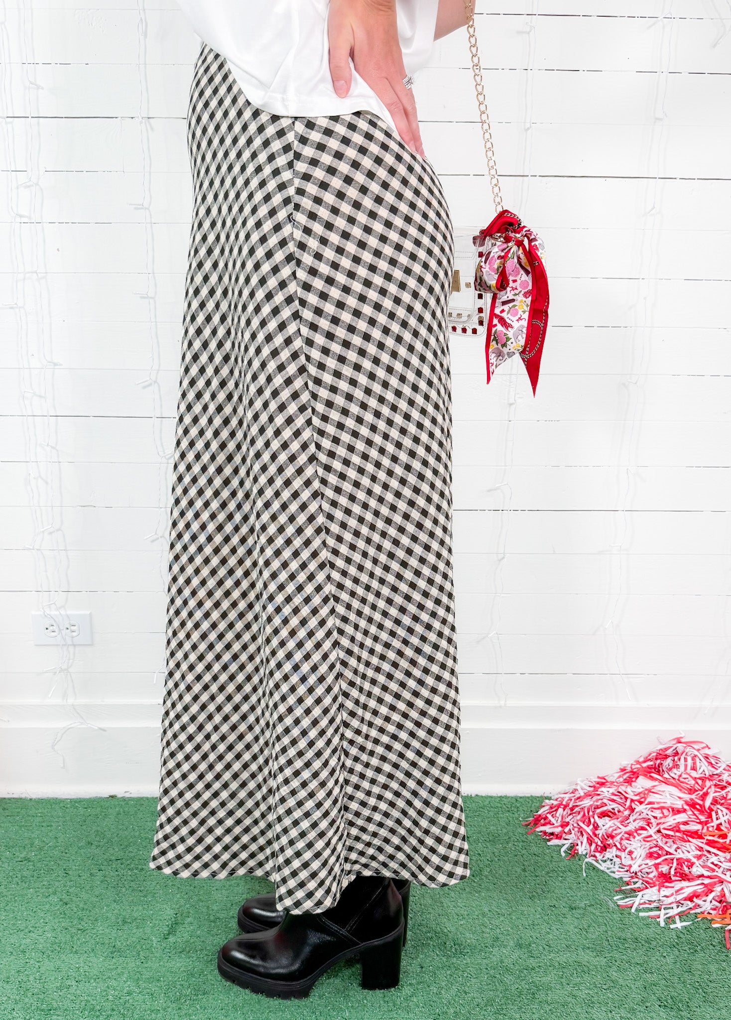Durham Black Gingham Bias Maxi Skirt