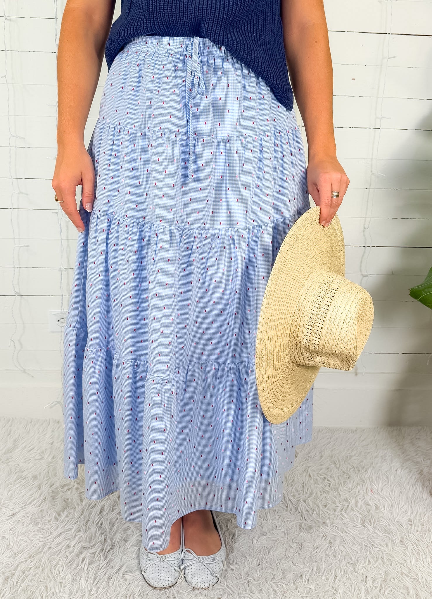 Earl Sky Blue + Red Spot Maxi Skirt Buttermelon