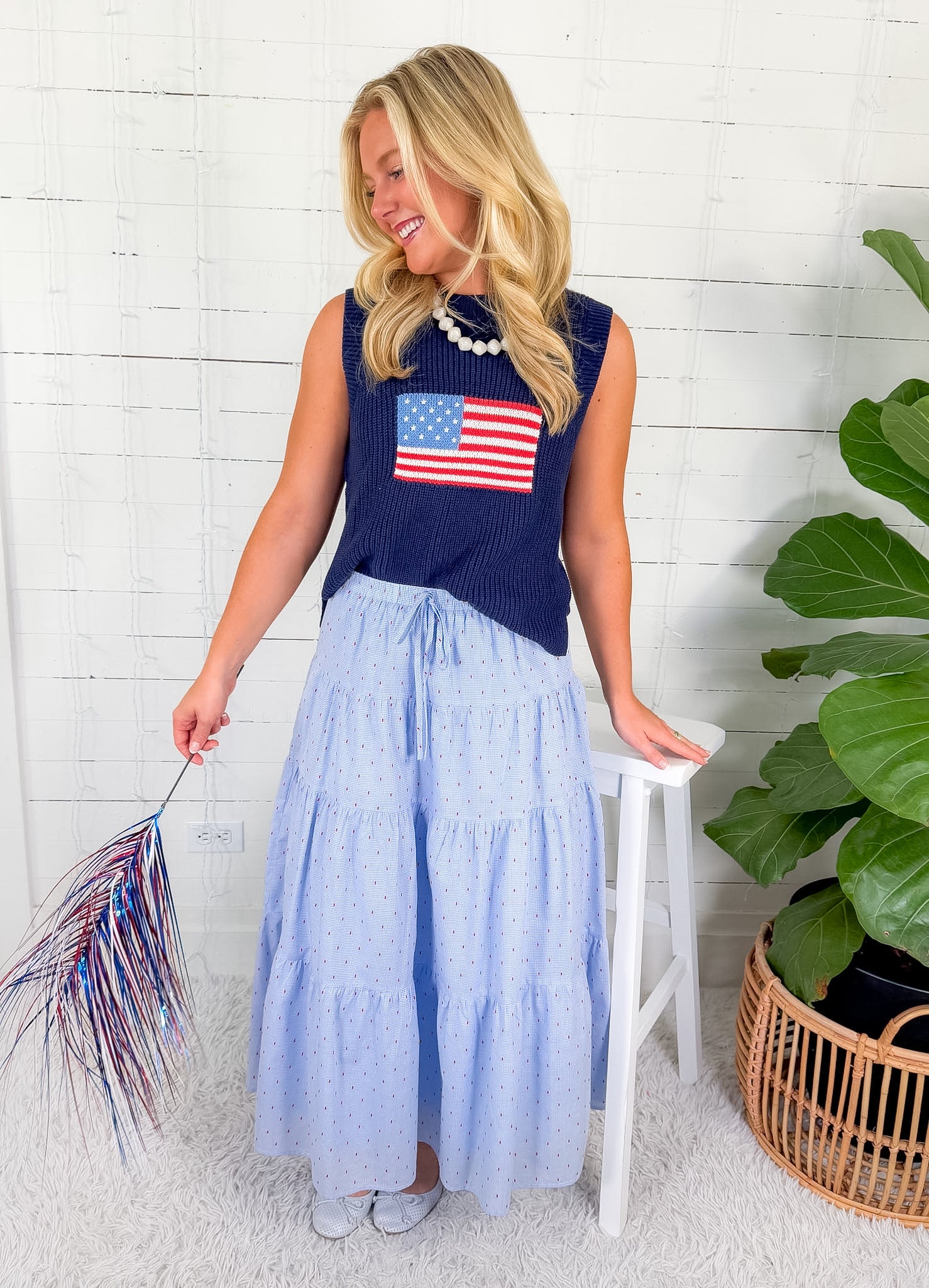 Earl Sky Blue + Red Spot Maxi Skirt Buttermelon