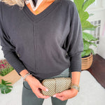 Echols Black V-Neck Banded Detail Sweater