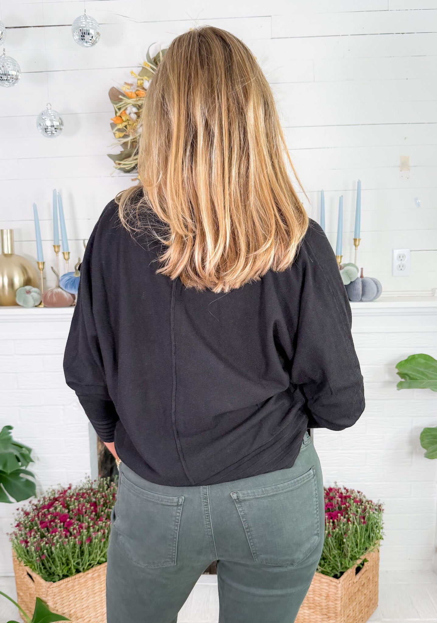 Echols Black V-Neck Banded Detail Sweater