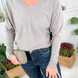 Echols Heather Gray V-Neck Banded Detail Sweater