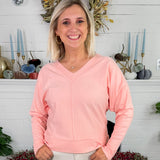 Echols Light Melon V-Neck Banded Detail Sweater