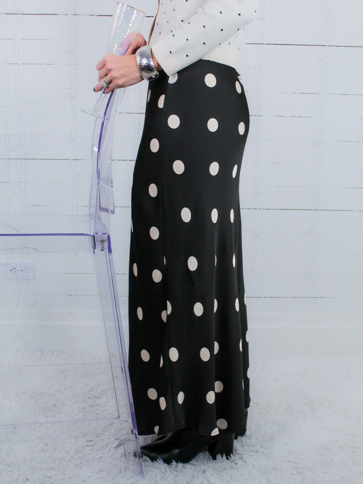 Edward Black + Cream Polka Dot Slip Skirt