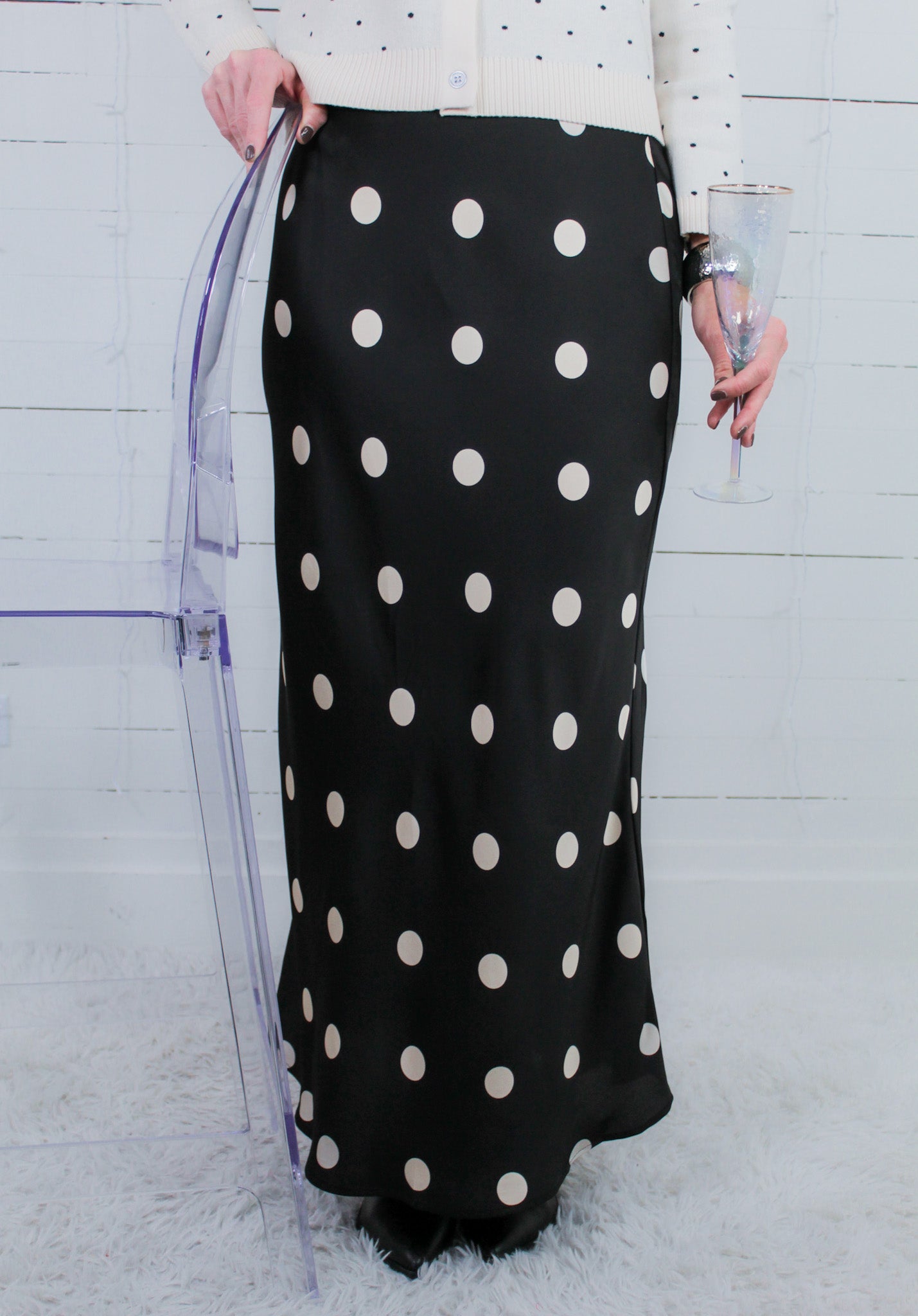 Edward Black + Cream Polka Dot Slip Skirt
