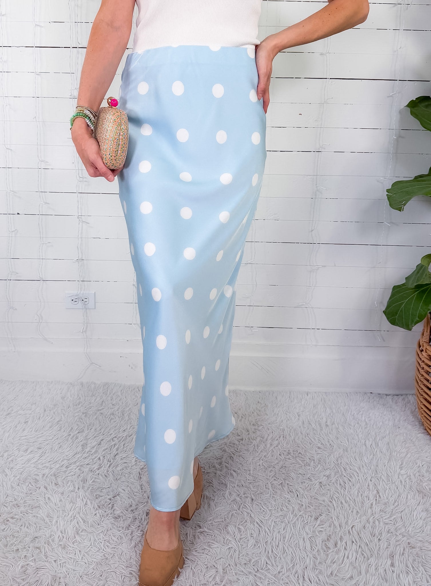 Edward Powder Blue + White Polka Dot Slip Skirt