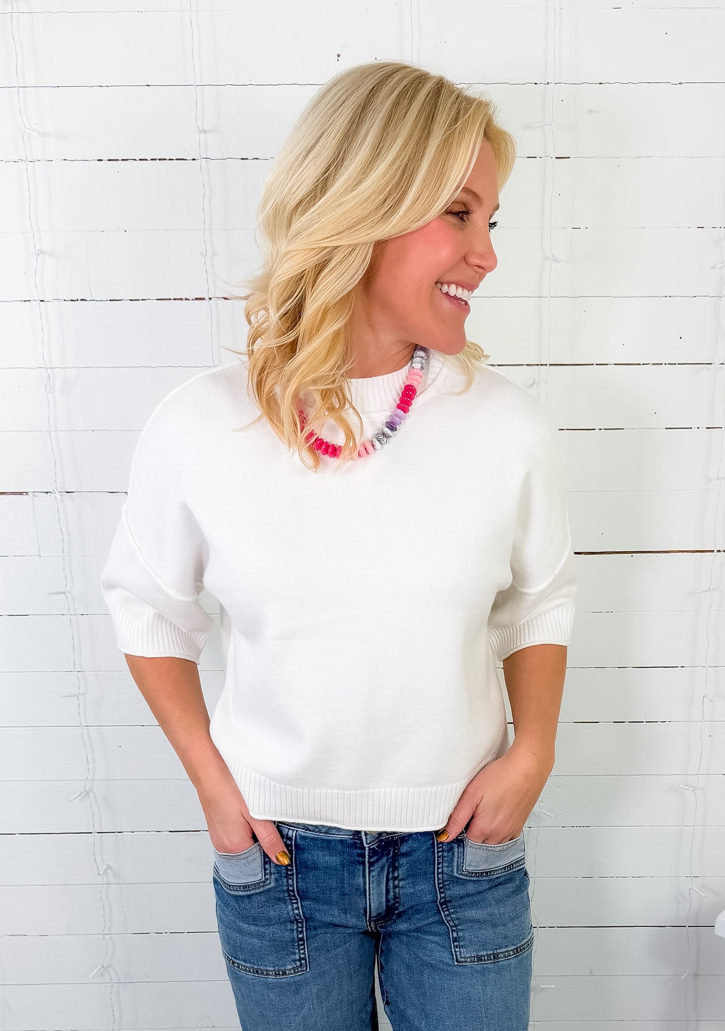 Elaine White Soft Knit Sweater PINCH