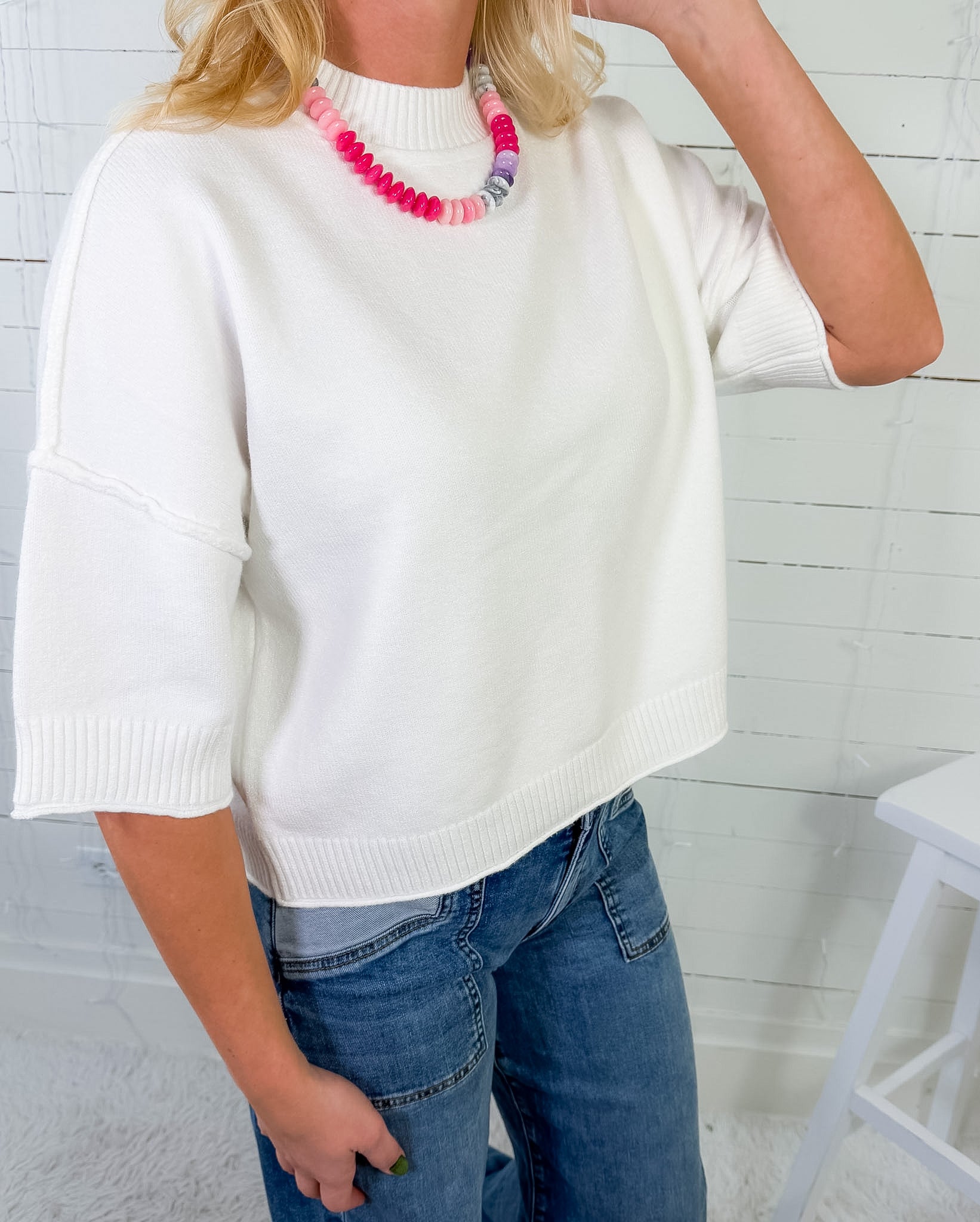 Elaine White Soft Knit Sweater PINCH