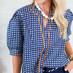 Elaine Navy + Orange Gingham Top Mary Square