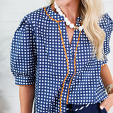 Elaine Navy + Orange Gingham Top Mary Square