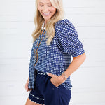 Elaine Navy + Orange Gingham Top Mary Square