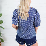 Elaine Navy + Orange Gingham Top Mary Square