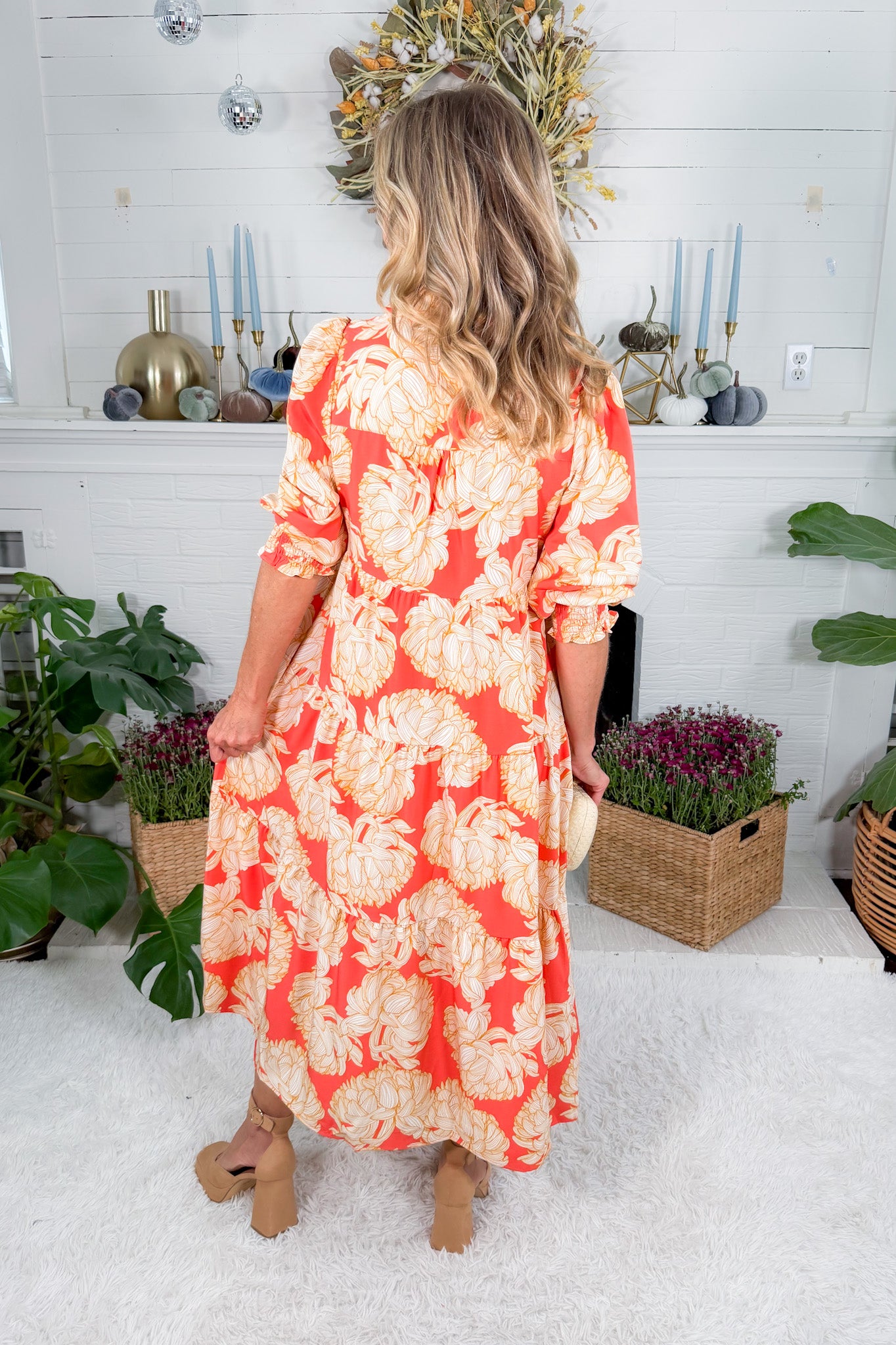 Eleanor Fall Floral Fire Midi Dress Mary Square