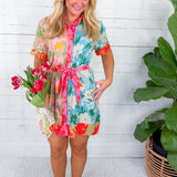 Elena Colorblock Floral Mini Dress Briton Court