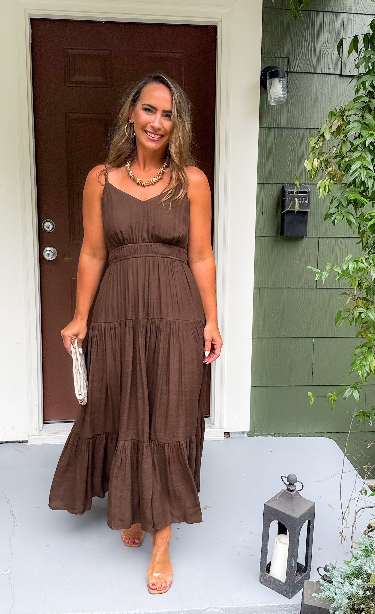 Eliana Brown Tiered Maxi Dress Lucy Paris