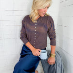 Elisa Brown + Navy Striped Cardigan Sweater Mod Ref