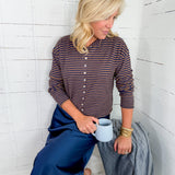 Elisa Brown + Navy Striped Cardigan Sweater Mod Ref