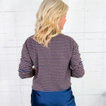 Elisa Brown + Navy Striped Cardigan Sweater Mod Ref