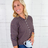 Elisa Brown + Navy Striped Cardigan Sweater Mod Ref
