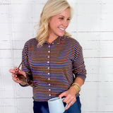 Elisa Brown + Navy Striped Cardigan Sweater Mod Ref