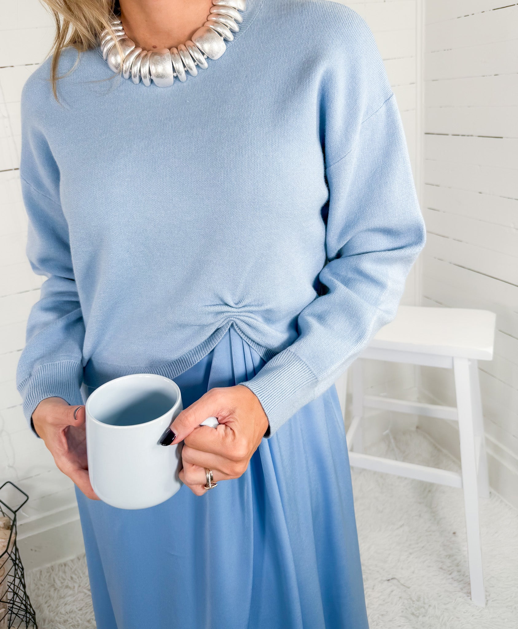 Eliza Sky Blue Silky Slip Dress + Sweater (2 Pieces) Jodifl 