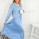 Eliza Sky Blue Silky Slip Dress + Sweater (2 Pieces) Jodifl 