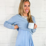 Eliza Sky Blue Silky Slip Dress + Sweater (2 Pieces) Jodifl 