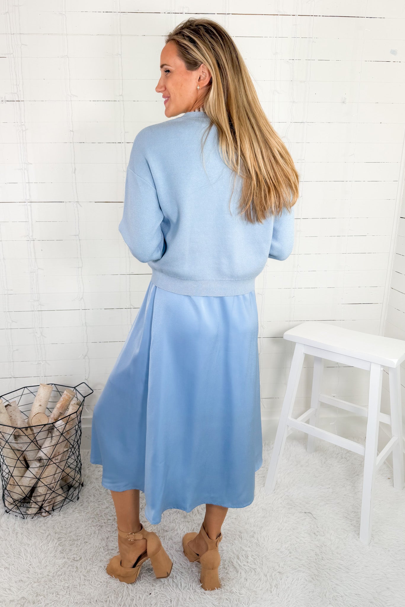 Eliza Sky Blue Silky Slip Dress + Sweater (2 Pieces) Jodifl 