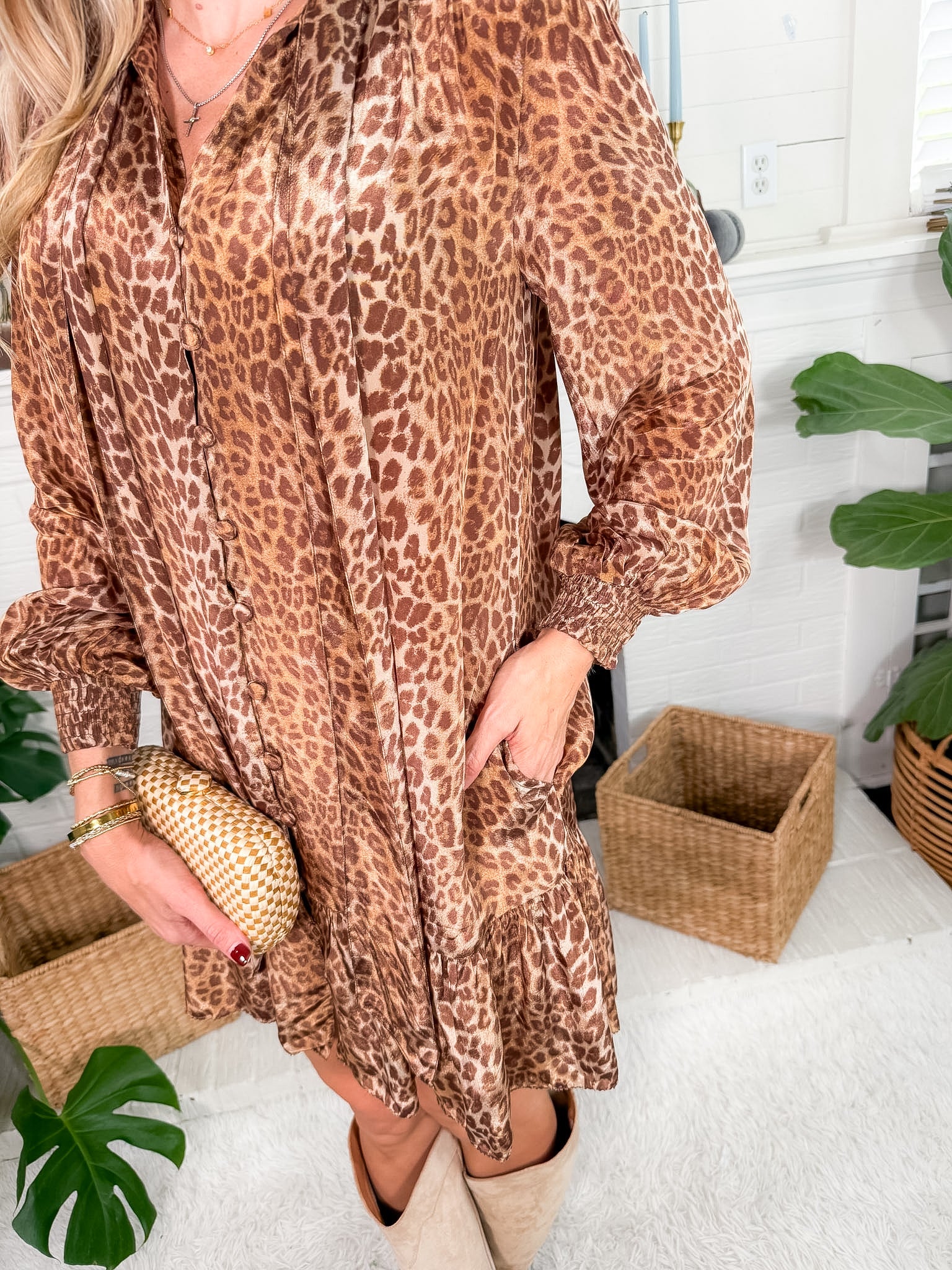 Elizabeth James Brit Bow Leopard Mini Dress