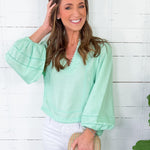 Elizabeth James Katie Iced Mint Linen Top