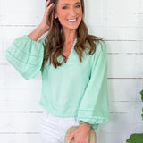 Elizabeth James Katie Iced Mint Linen Top
