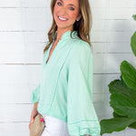 Elizabeth James Katie Iced Mint Linen Top