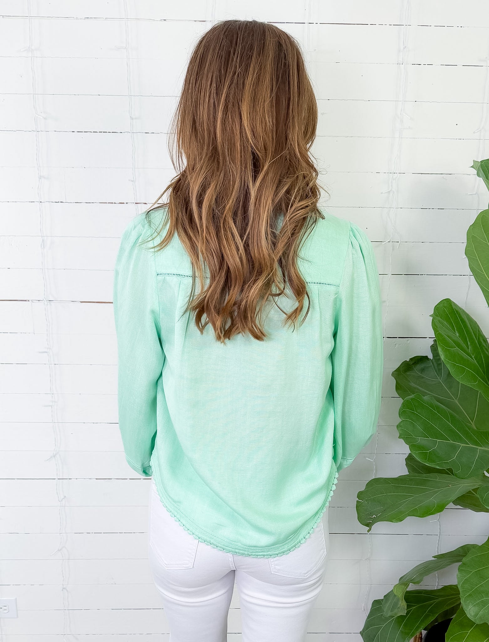 Elizabeth James Katie Iced Mint Linen Top