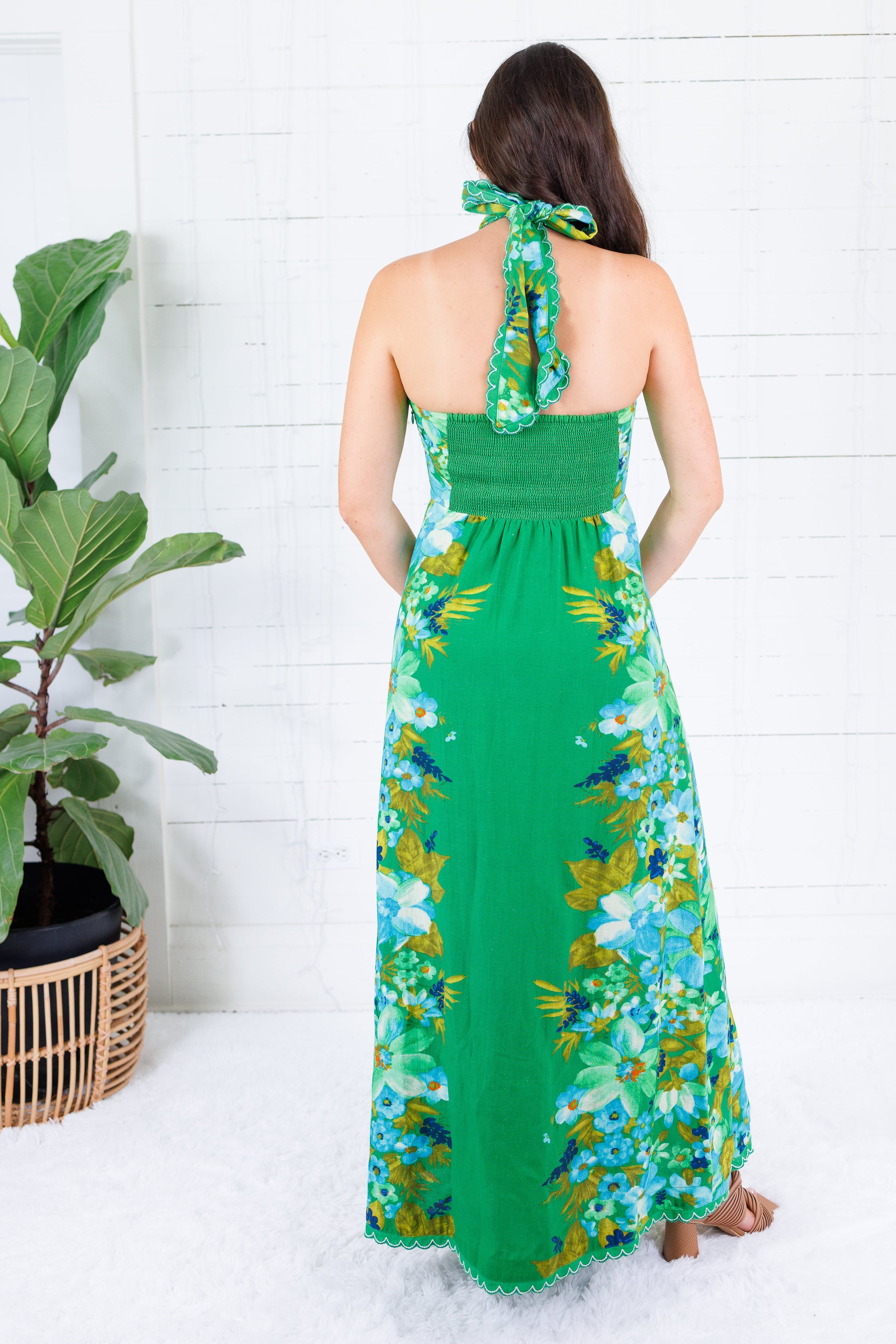 Elizabeth James Aubrey Hula Green Halter Maxi Dress