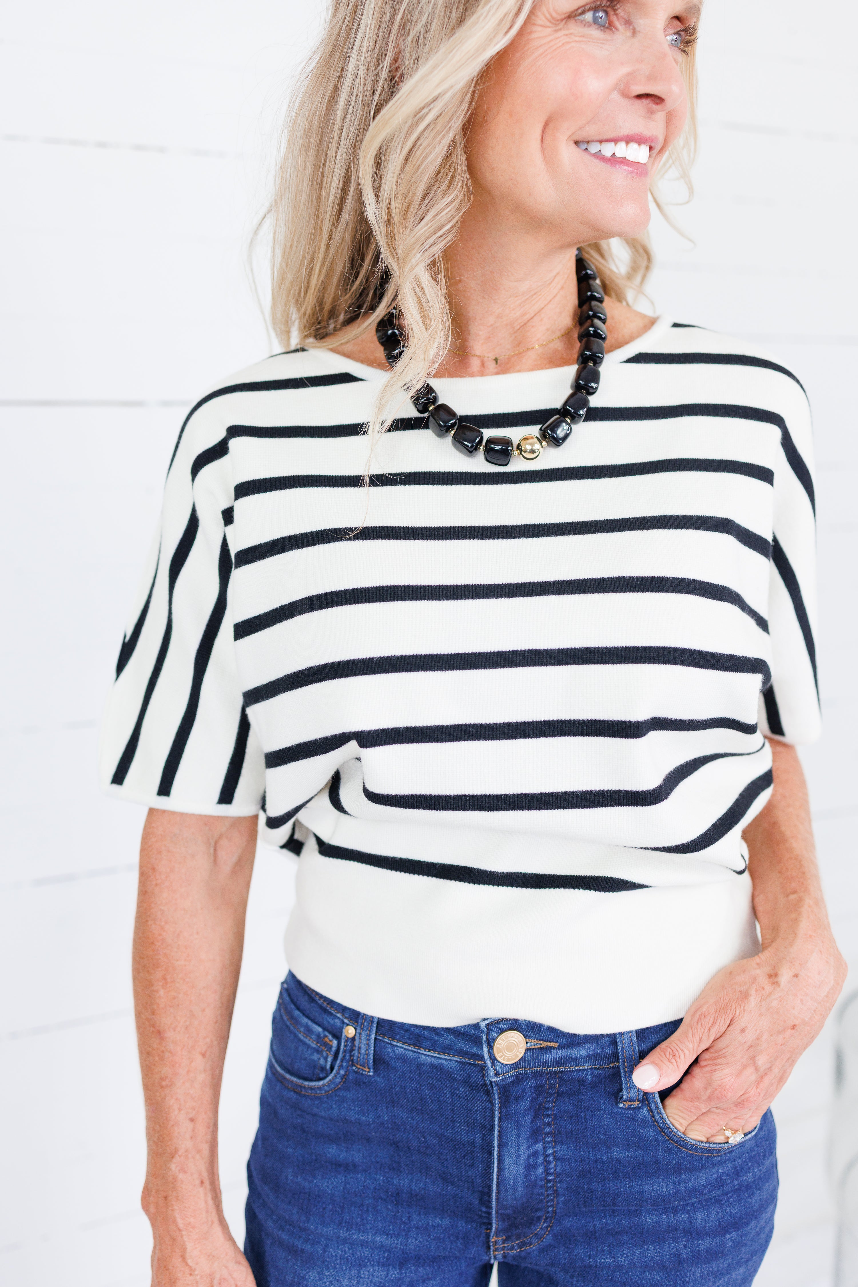 Elle Striped Sweater Elle Grey