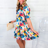 Ellen Multi Abstract Floral Mini Dress Entro