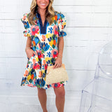 Ellen Multi Abstract Floral Mini Dress Entro