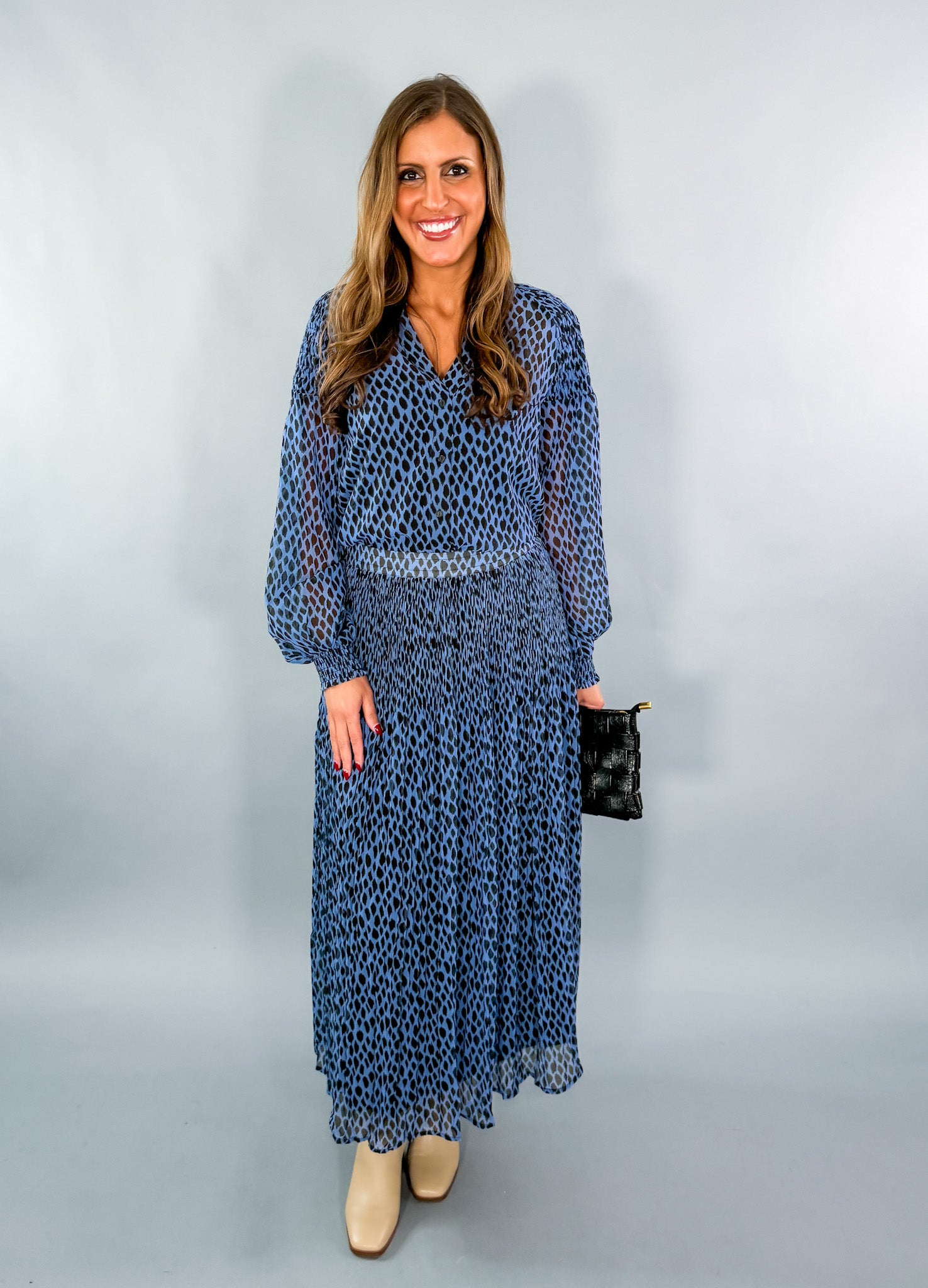 Ellie Blue Leopard Maxi Skirt Maude Vivante