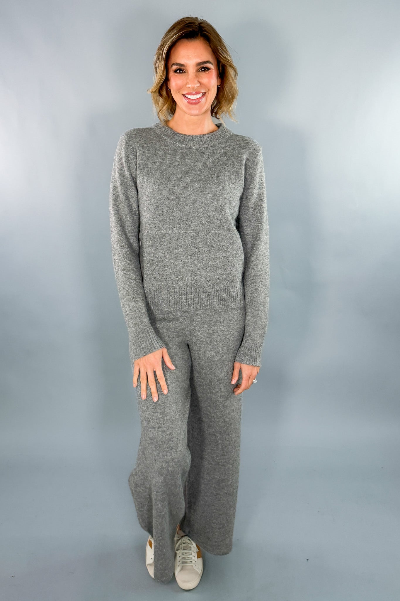 Ellie Cozy Grey Crew Neck Sweater