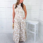 Elliott Taupe + White Contrast Detail Maxi Dress