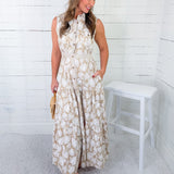 Elliott Taupe + White Contrast Detail Maxi Dress