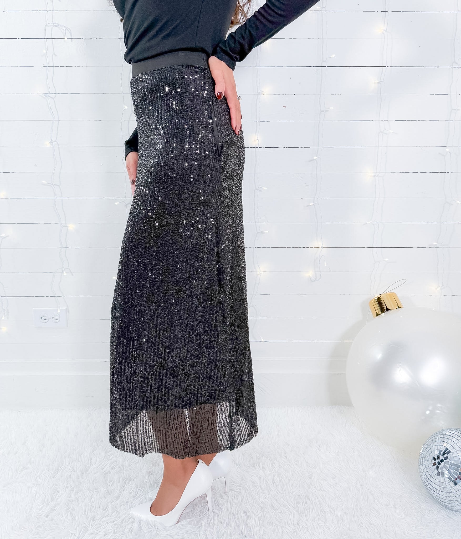 Ellison Black Sequin Maxi Skirt